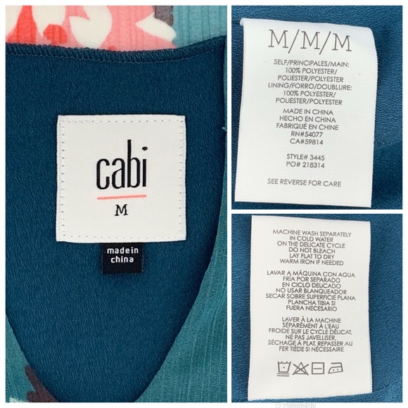 Cabi Blushing Blouse # 3445, Chrysanthemum Print Teal Sleeveless Blouse, Medium - Picture 16 of 16